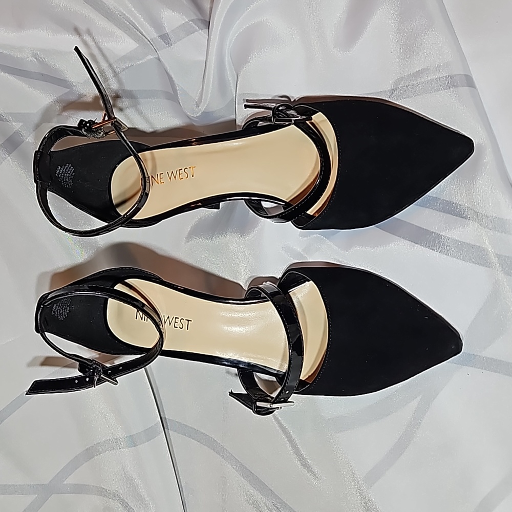 Nine West Ankle Strap Heels Black Suede Size 7.5 - 3"